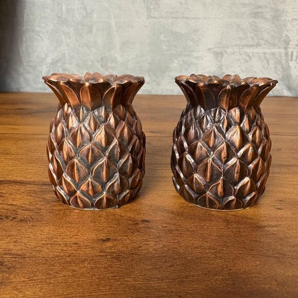 Set of 2 Hawaiian Pineapple Candle Holders Candlesticks Metal 2.5” Tall Souvenir - Picture 2 of 8